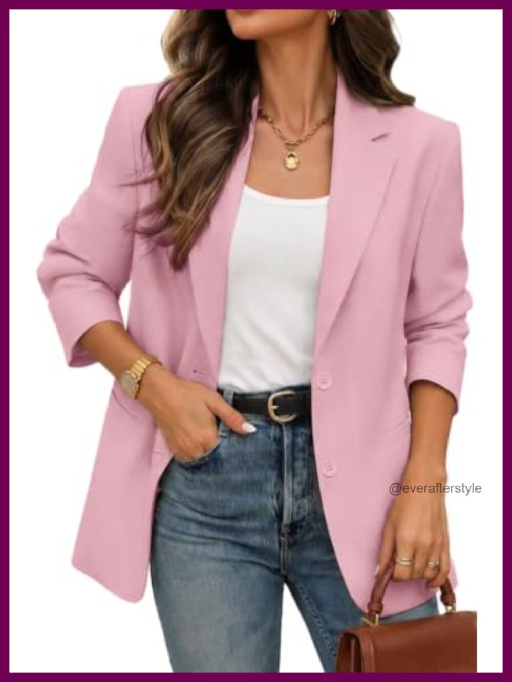 Women's Business Casual Blazer Boyfriend Fit Jacket Pockets